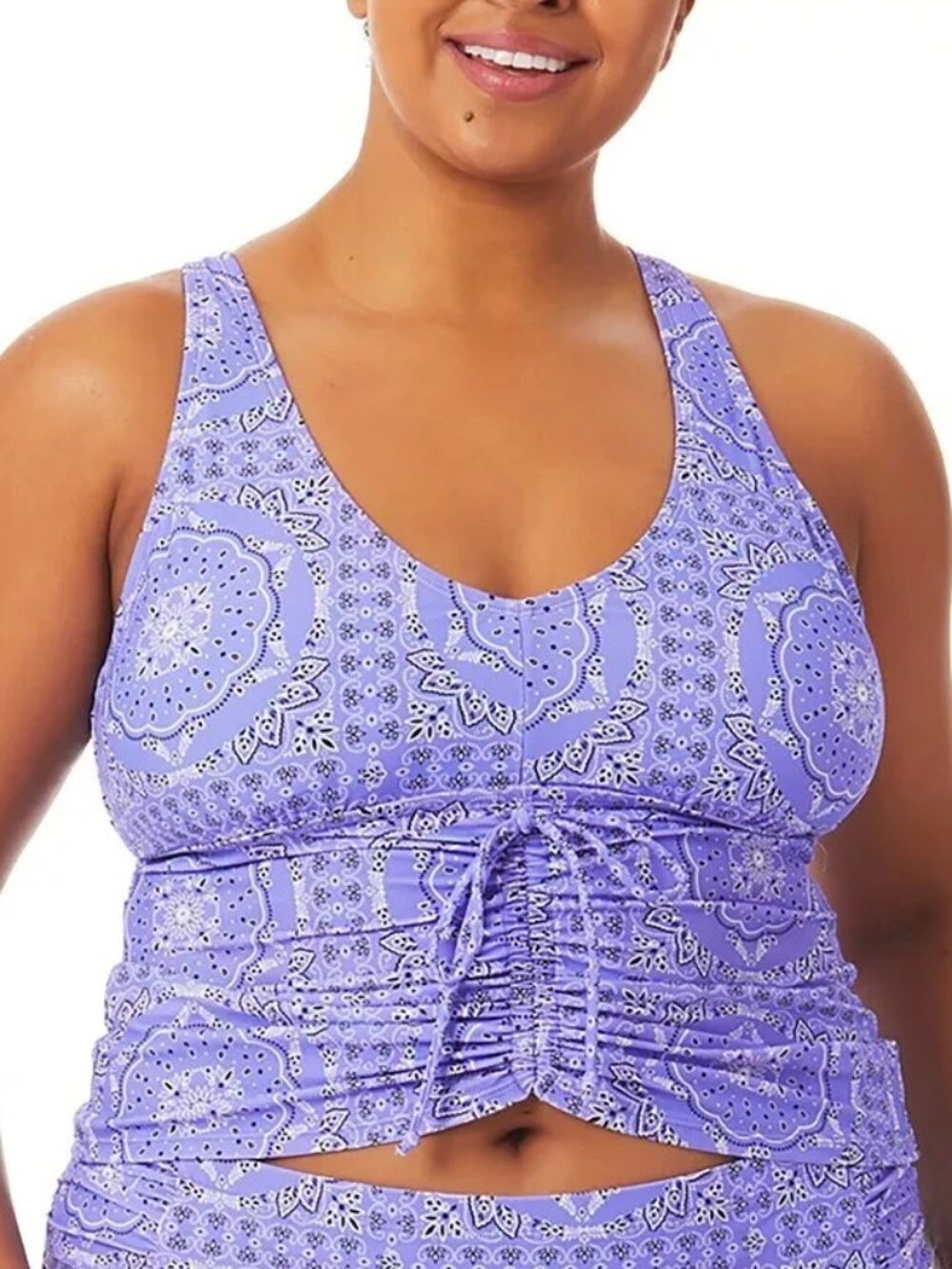 California Waves Bandana Print Tunnel Front Tankini Top Purple 3X(22/24)
